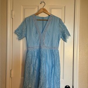 Light Blue Lace Midi Dress - Women